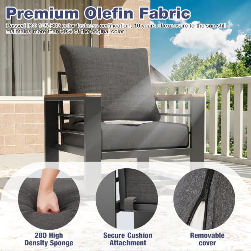 Image of Aoxun Aluminum Patio Furniture Set 7 Seats with Rocking Chair, Oversized Outdoor Sectional with Washable Thick Cushions, Coffee Table, Patio Conversation Sets for Porch, Balcony, Deck,Dark Gray