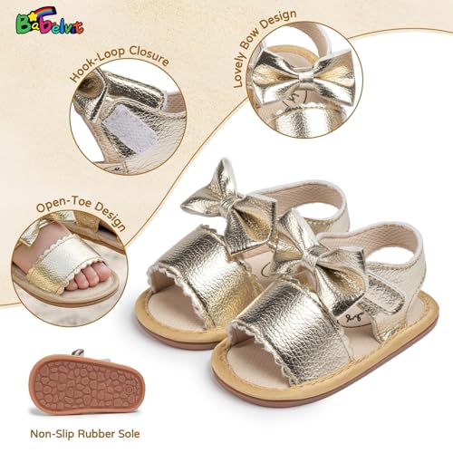 Image of Babelvit Infant Baby Girl Boy Sandals Comfort Premium Summer Outdoor Casual Beach Shoes with Flower Bowknot Anti Slip Rubber Sole Newborn Toddler Prewalker First Walking Shoes