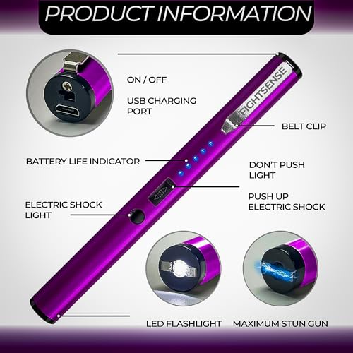 FIGHTSENSE Pen Stun Gun for Self Defense Battery Life Indicator, Belt Clip, Pen Flashlight stun Gun for Women self Defense (Purple) - Thumbnail 2