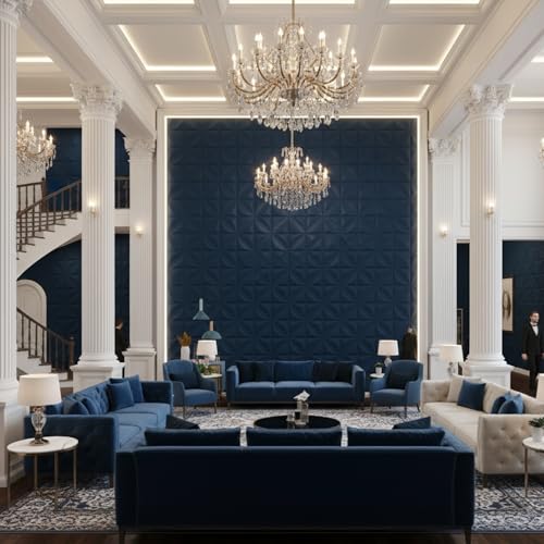 Image of Kayra Decor Wall Panels for Bedroom Butterfly Design Navy Blue Color 19.7 inch x 19.7 inch (Pack of 40) - Covers 107.80 Sq. Ft.