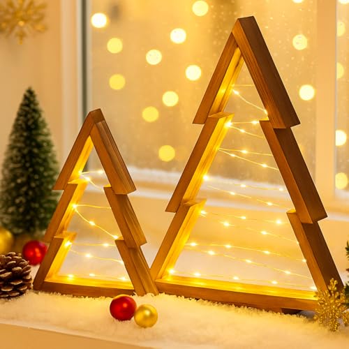 Weihnachtsdeko Holz LED Beleuchtung Weihnachtsbaum, 2 Stück...
