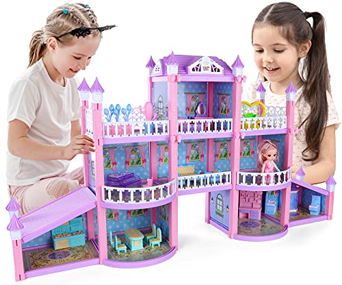 EP EXERCISE N PLAY Dollhouse Dream House Building Toys, Large Doll House with 2 Dolls and Furniture Accessories 8 Rooms Miniature Dreamhouse for Toddlers Kids Girls 3 4 5 6 7 Year Old Birthday Gift