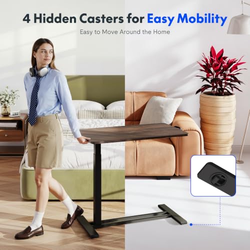 Image of FLEXISPOT H7 Adjustable Overbed Bedside Table with Wheels Pneumatic Mobile Standing Desk Laptop Desk Rolling Computer Cart Movable Table Hospital Home Use(27.6 inch W x 15.7 inch D, Mahogany Table)