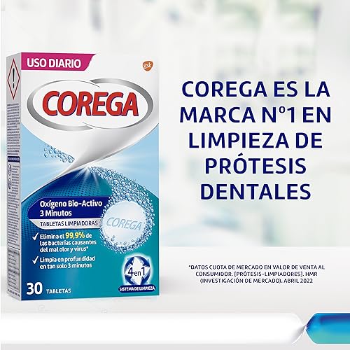 Miniatura 7 de Corega Oxígeno Bio-Activo, Tabletas Limpiadoras Para Prótesis Dentales, Limpieza en Profundidad en 3 Minutos, 30 Tabletas (Paquete de 2)