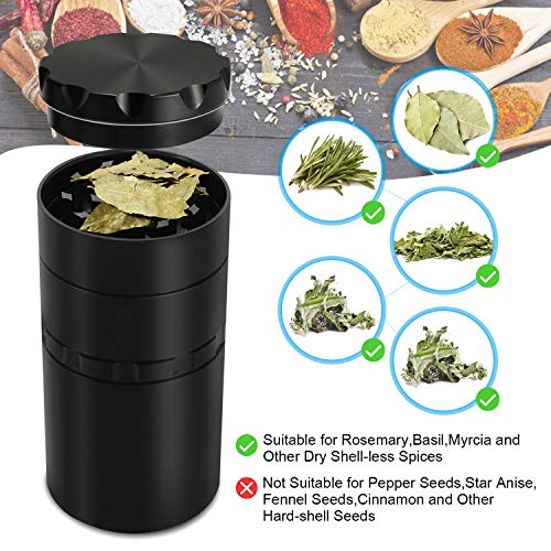 Portable With Mini Grinder - lzndeal 5 Piece 2" Herb Grinder, Spice Grinder with Pollen Catcher, Aluminium Stash jar and grinder 2 in 1 Upgraded, Metal Black