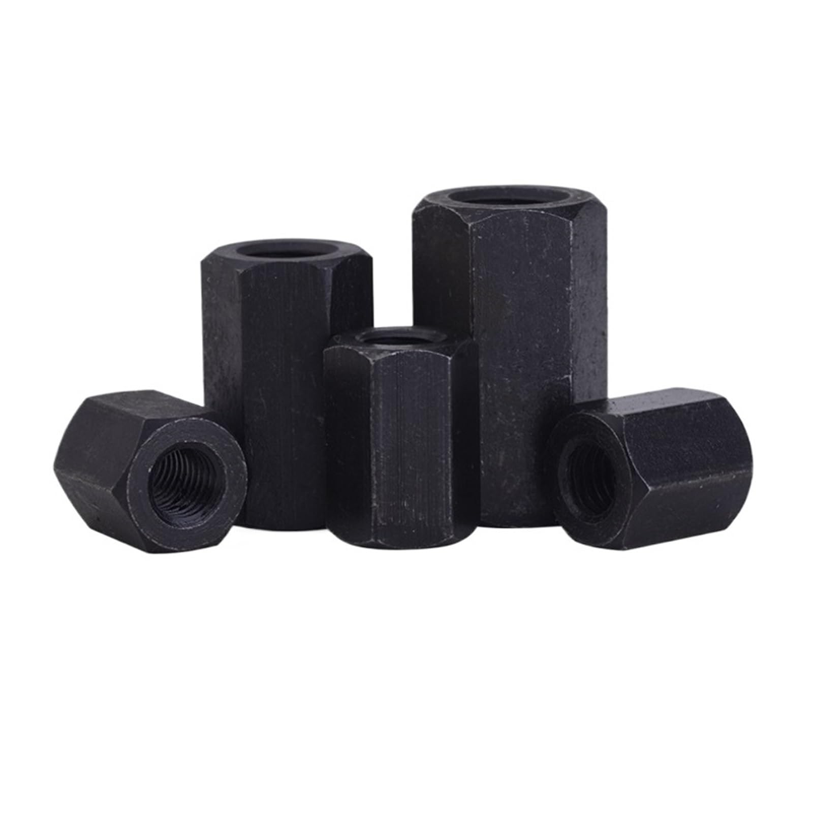 Negro 45# acero al carbono hexagonal extender largo alargado varilla conector junta manga Tubular tuerca de acoplamiento M8 M10 M12M14M16M18 ~ M48
