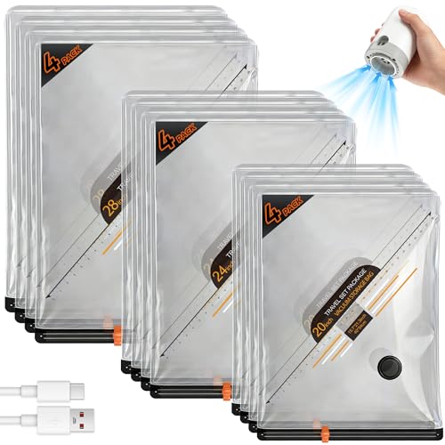 Vacuum Storage Bags for Travel with Rechargeable Cordless Pump 12 Pack Fast Compression Packing Seal Bags for Clothes Bedding Luggage Backpack and Suitcase Space Saver Storage Organizer 4S/4M/4L