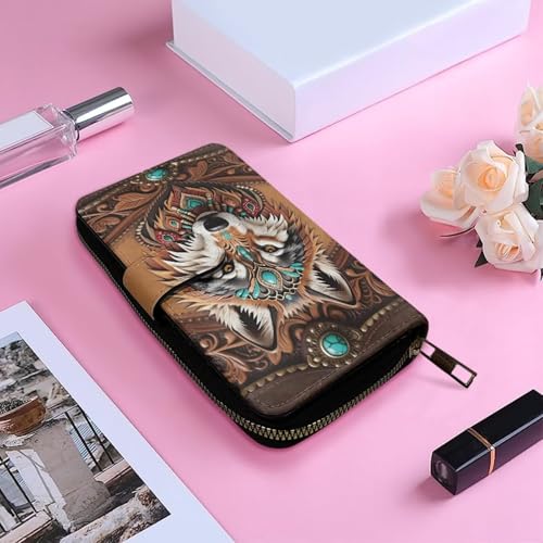 Image of COEQINE Ladies Wallets Pink Leopard Heart Black Printed Leather Phone Long Clutch Purses Check Coin Change Holder