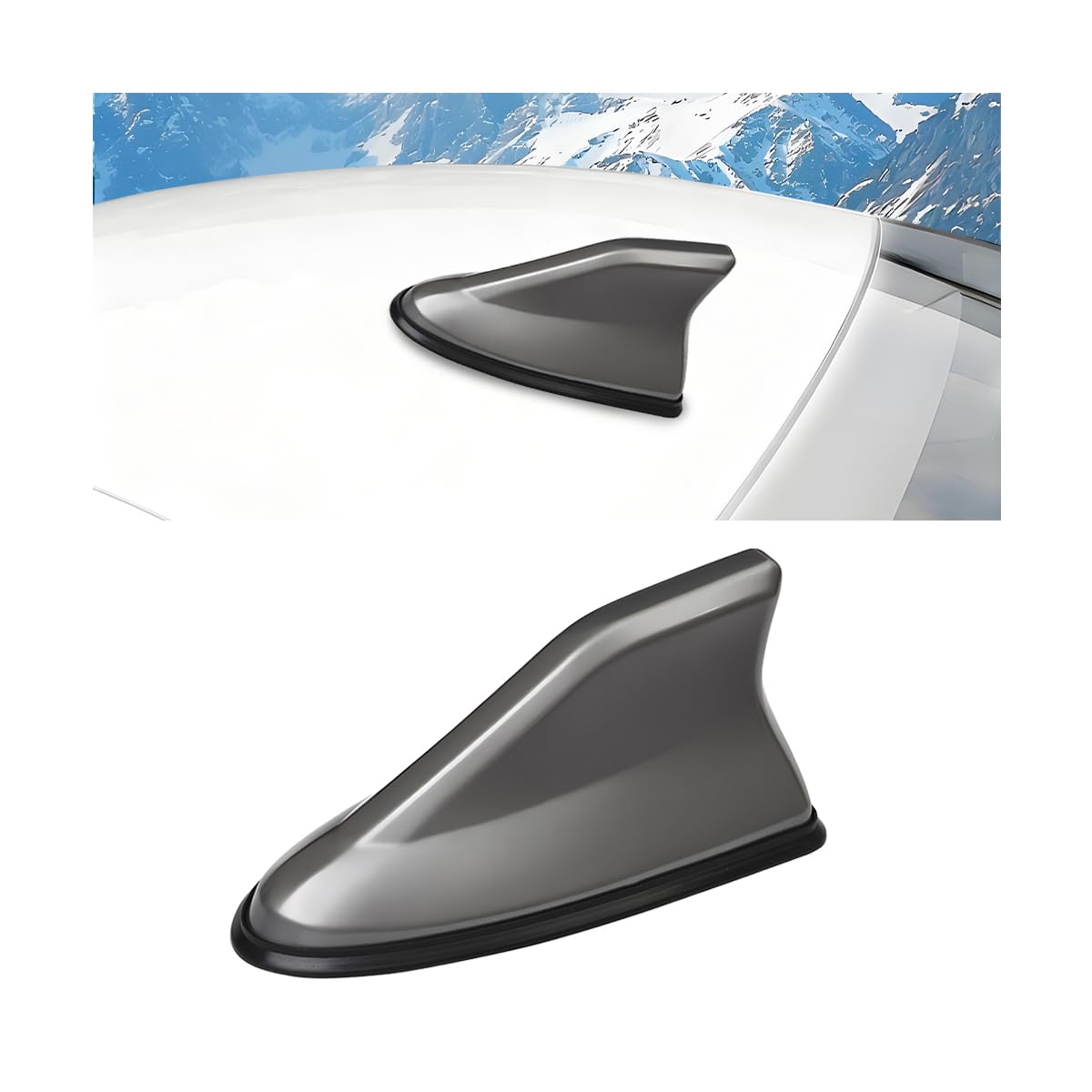 Car Shark Fin Antenna Cover, Vehicle Top Roof Aerials AM FM Radio Signal Base with Adhesive Tape, Automotive Shark Antenna Replacement Accessories, Universal for Truck Motorcycle RV (Gray)
