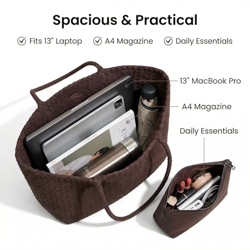 Bolso Tote tejido de gamuza para mujer con pouch miniatura 5