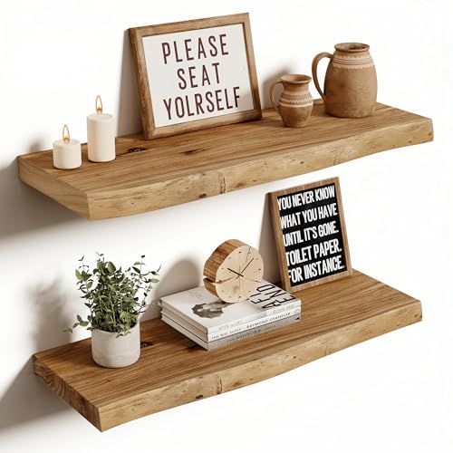 Image of Vivelove Wood Floating Shelves Live Edge 24 inch Set of 2, Natural
