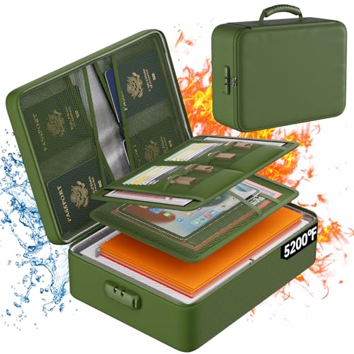Image of DocSafe 5200F Fireproof Document Organizer Box with Lock, Green (Soft)