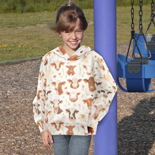 KLL Brown and White Cow Pattern Toddlers and Boys' Sweatshirts Sweater Fashion Pullover Hoodies with Kangaroo Pocket4