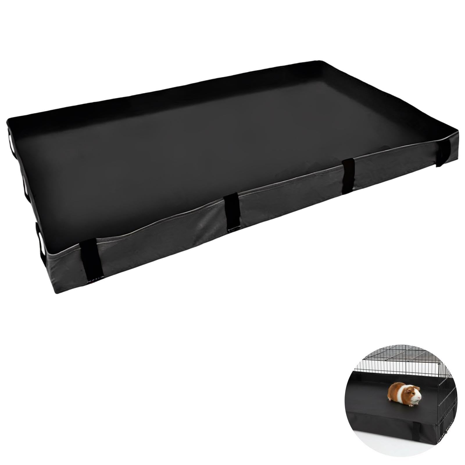 2 STK. Käfigeinlagen für Meerschweinchen, 119 x 61 cm Oxford-Gewebe, 9,5 cm hohe Seiten, Schwarze Bodenwanne als Ersatz für Kaninchen und Kleintiere, für drinnen und draußen