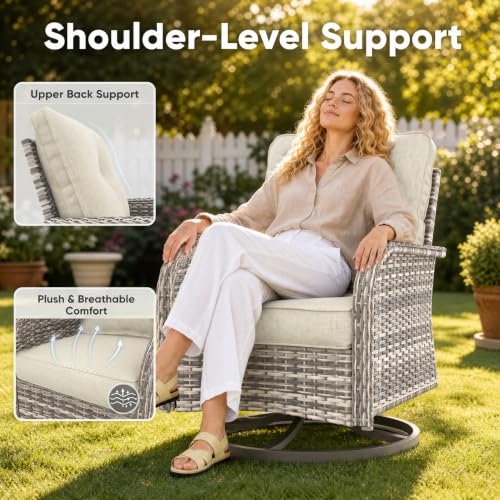 Image of 5-Piece Small Patio Furniture Set, Outdoor Swivel Rocking Chairs Set with Ottomans, Patio Bistro Set for Balcony, Deck, Porch,Ivory