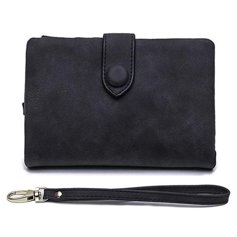 Trifold Leather Wallet for Women, Multi Card Organizer Small Women Wallet with Zippered Coin Pocket and Wristlet, Black, One Size