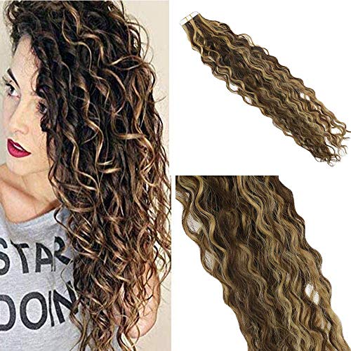 Remy Hair Tape in Hair Real Human Hair Extensions Color 4 Middle Brown Fading to 27 Honey Blonde 22inch 50g per Package Hairpiece Tape Extensions Real Human Hair for Women