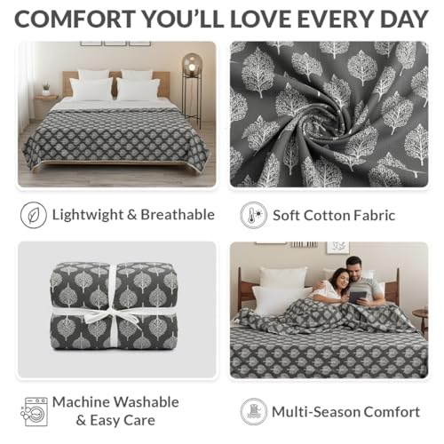 Image of HOMEMONDE 100% Cotton Reversible Dohar Double Bed Size | 300 TC AC Blanket Comforter | Soft Lightweight Bed Blanket Quilt | Premium Gift Box Included (84 x 94 Inch, Dark Grey & White, Pack of 1)