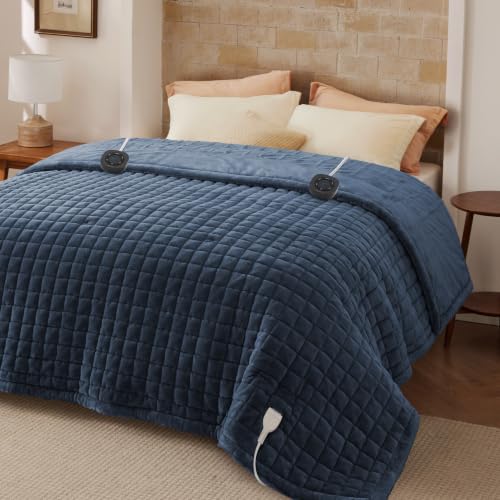 Image of Bedsure Luxury Quilted Heated Blanket King, Thick Electric Blanket, Blue