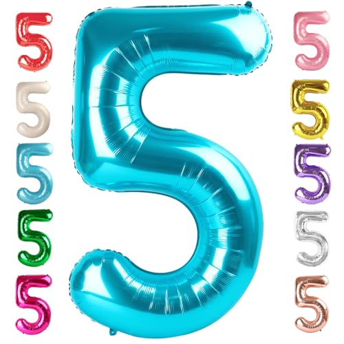 Image of 5 Balloon Numbers Birthday Decorations, 40In Light Blue Balloons for Party | Eye-catching Appearance, Perfect Decorative Centerpieces, Convenient Self-sealing Structure, Widely for Various Occasions