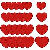 24 Stück Herz Patches Bügelflicken zum Aufbügeln, Rot Herzen Aufnäher Flicken Bügelbilder für Textilien Aufnähen, Herzförmige Bestickte Aufbügelflicken Sticker für Jeans Kleidung Hüte DIY