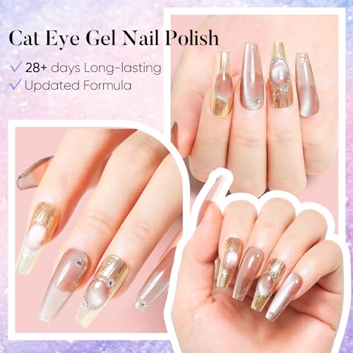 AIMEILI Hema Free Cat Eye Esmaltes em Gel Kit, Esmlates de Unhas olho de gato acetinado ao luar Nail