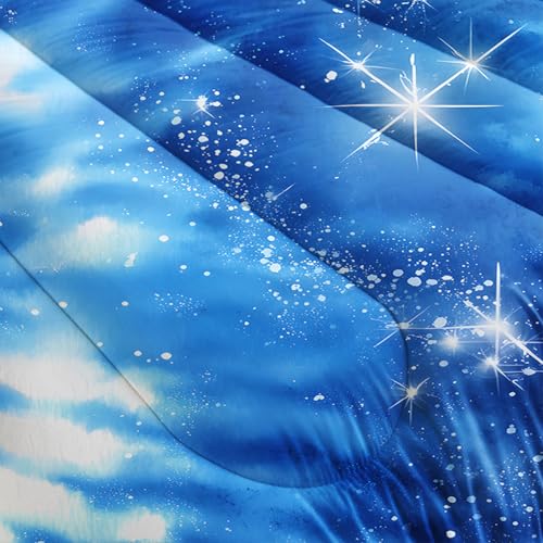 Image of AILONEN Light Blue Tie Dye Bedding Set Full Size for Kids Teens Adults,Galaxy Starry Comforter + 2 Pillowcases,3Pcs Tie-Dye Spiral Quilt Set for All Season