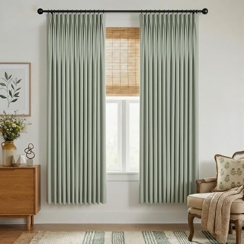 Mrs.Naturall Sage Green 100% Blackout Curtains 63 Inch Length, Pretty