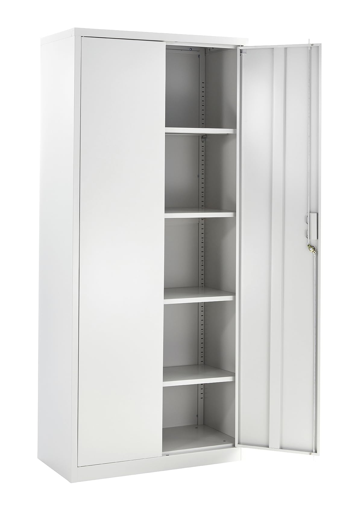 Metal Storage Cabinet with Lock, 2 Door Lockable Office Storage Cupboard, Tall Grey Unit 4 Adjustable Shelves