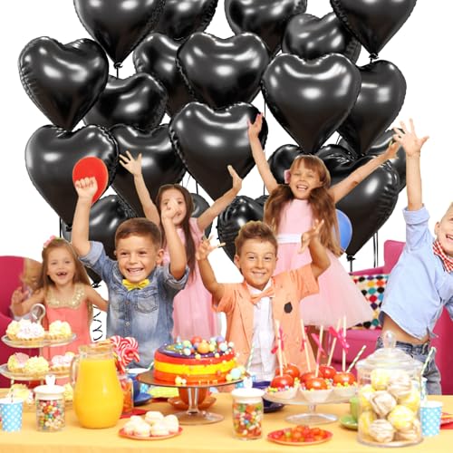 Image of 20pcs Black Heart Balloons, 18 Inch Foil Heart Shape Love Mylar Balloons for Birthday Wedding Valentine's Day Party Decorations (Black)