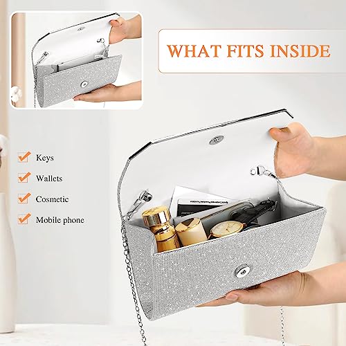 Image of Ladies Pleated Evening Clutches Glitter Envelope Handbag Elegant Small Shoulder Bag for Wedding Party Prom Bridal