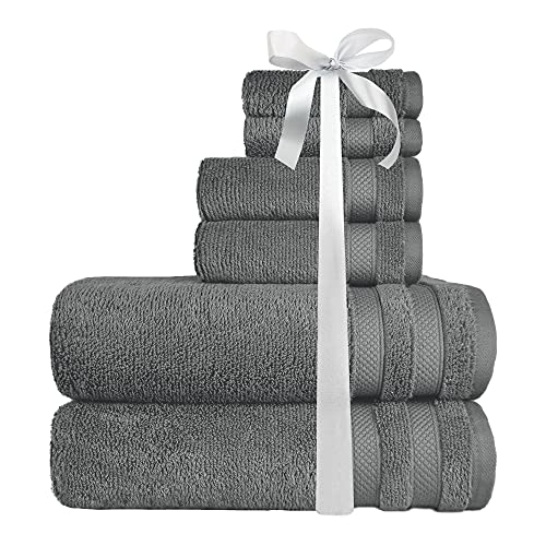 Trident Bath Linen Set, 650 Gsm Cotton Modal Blend, Towels For Bathroom, Super Absorbent, Zero Twist, Super Soft, 6 Piece Set (2 Bath Towels, 2 Hand Towels, 2 Washcloths), I'm Plush (Metal Gray) #TOP5