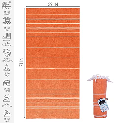 Casamollis Turkish Beach Towel, Prewashed, 100% Cotton, Soft, Absorbent, Quick Dry, Sand Free Large Oversize Beach Towels For Bathroom Camping Yoga Gym Pool Travel Size 39X71 Inches (Orange) #TOP1