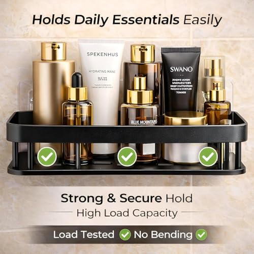 Image of TEKCOOL Bathroom Shelf Without Drill for Wall | Self Adhesive Bathroom Organiser | Wall Mounted Bathroom Shelves Rack | Strong Adhesive Storage Organizer Stand (Black, Pack of 2)