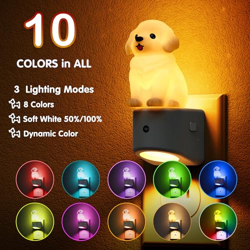 Image of L LOHAS LED Night Light for Kids,3D Cute Puppy Night Lights,Golden Retriever with Dusk to Dawn Sensor, RGB+Soft White 3000K,Dog Night Light,Birthday Gift Nightlight for Kids, Room Decor,2Pack