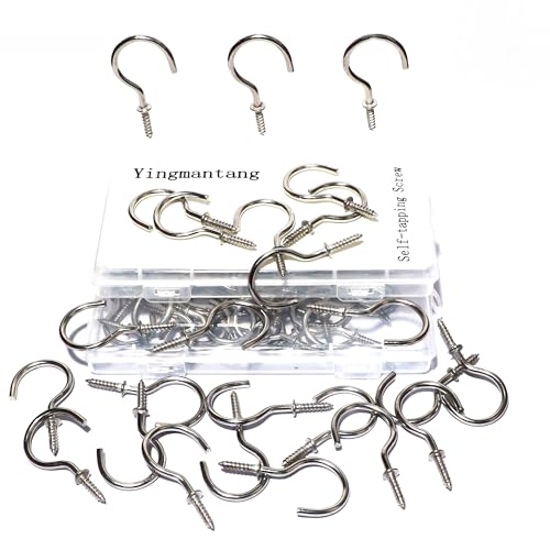 Yingmantang (304) Stainless Steel Ceiling Hook 1-1/4 inch/Cup Hook Screw for Hanging(60 Pack)