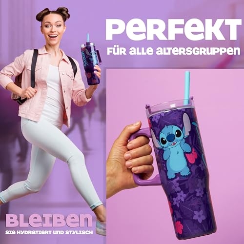 Disney Stitch Thermobecher mit Henkel 940 ml, Trinkbecher mit Deckel und Strohhalm Doppelwandig Isoliert, Hält 17h Kalt… – Ansicht 4