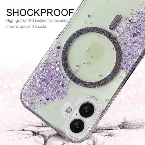 Image of mobistyle Glitter Cover Case for iPhone 16 | 6.1-Inch Compatible with Mag-Safe, Shiny Cute Bling Sparkle for Women and Girls Phone Cover iPhone 16 (Purple)