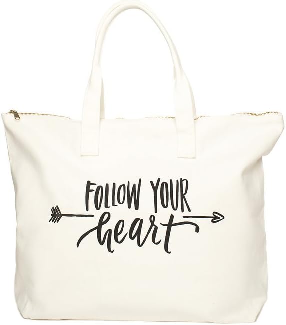Canvas Tote Bag with Special Saying - Zipper Top, Interior Pocket, 100% Cotton