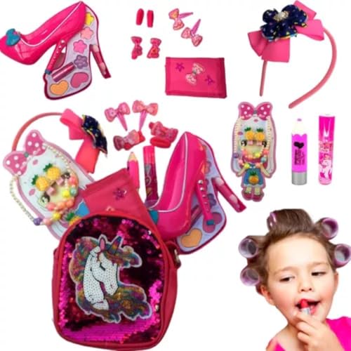 Kit de Maquiagem Infantil, 16 Pe&ccedil;as, Mini Mochila Unic&oacute;rnio com Gloss e Acess&oacute;rios