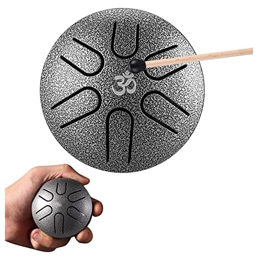 Aedcbaide Mini Steel Tongue Drum handpan Mini Tambor de Acero 3 Pulgadas 6 Tonos Tambor de Lengua Lengueta Metálico de Lengüetas Acero con Libro de Música Mazos Puntas de Dedo Instrumentos Yoga