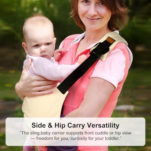 Image of Baby Sling Carrier for Toddlers 6-36 Months, Adjustable Toddler Carrier for 10-30 lbs, Lightweight Cotton Hip Seat Shoulder Carrier for Travel, Shopping & Daily Use (Beige)
