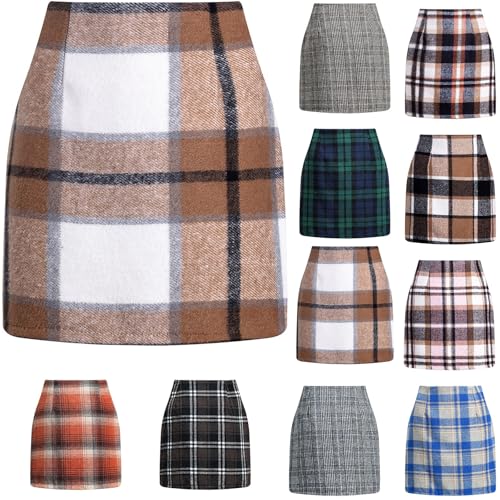 Plaid Mini Skirts for Women High Waisted Wool Skirts Y2k Short Bo...