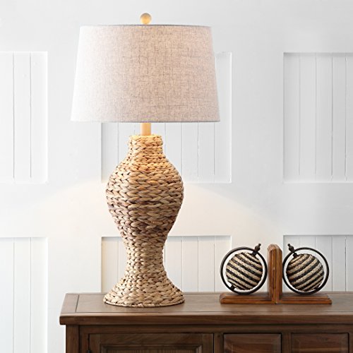 JONATHAN Y 31" Natural Woven Water Hyacinth Table Lamp for Living Room, Coastal Farmhouse Urn Bedside Lamp with Gray Linen Drum Shade, LED Bulb Included JYL1015A by JONATHAN Y - Used condition - Image 2