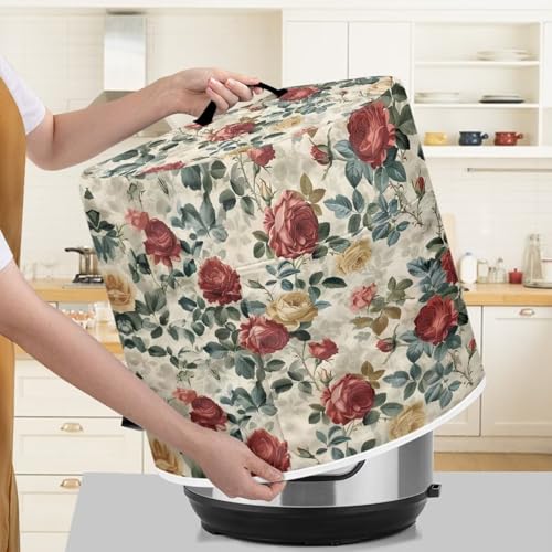 Image of Cozeyat Vintage Rose Pressure Cooker Air Fryer Cover,Round Pressure Cooker Dust Cover,Protective Cover with Pocket Kitchen Appliances for Electric Pressure Cooker Air Fryer Rice Cooker Steamer
