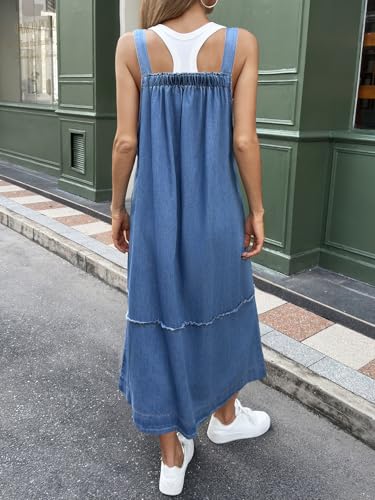 Cicy Bell Women's Denim Overall Dress Casual Adjutable Strap Back Drawstring Loose Jumper Bib Maxi Dresses with Pockets4