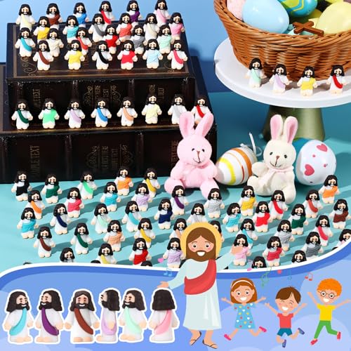 Bememo 50 Pcs Little Jesus Figures Jesus Toys Figurines to Hide and Seek Religious Party Favors for Church Sunday School Easter Egg Stuffers(Brilliant Colors) - image 3