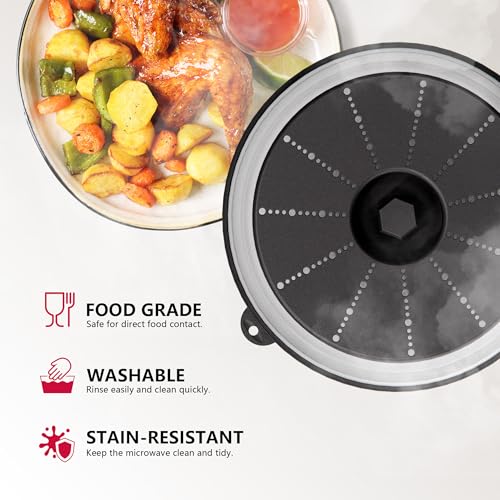Image of WVM-ML-3-1 Microwave Splatter Cover & Mat, Vented Collapsible Splatter Guard dish Plate lid & Silicone Round Kitchen Mat for Food, Meal Prep