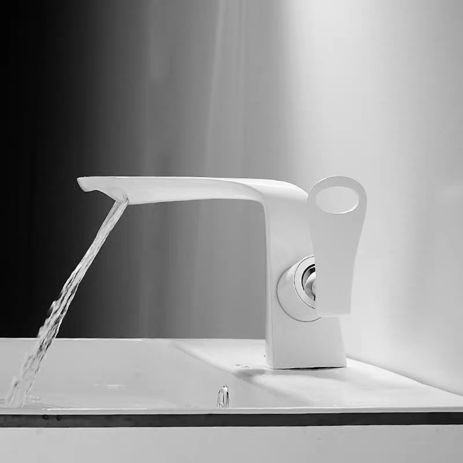 ANVLOJRIH Bathroom Sink Taps Basin Mixer Tap Waterfall Basin Taps White Single Lever Basin Tap Waterfall Spout