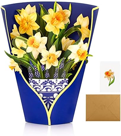 Pop Up Flower Bouquet Card Paper Flowers Bouquet Love Pop Up Cards All Occasion Get Well Soon Gifts 3D Greeting Cards For Mom Grandparents Teacher Birthday Anniversary English Daffodils